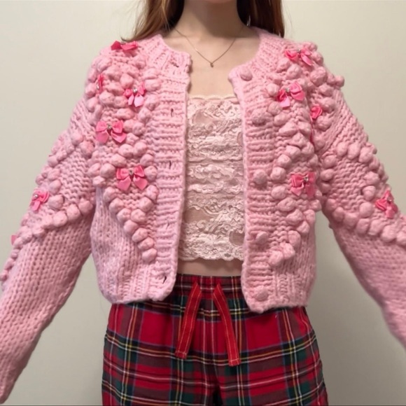 Dolls Kill Sugar Thrillz Coquette Bow Pink Cardigan - Picture 3 of 8